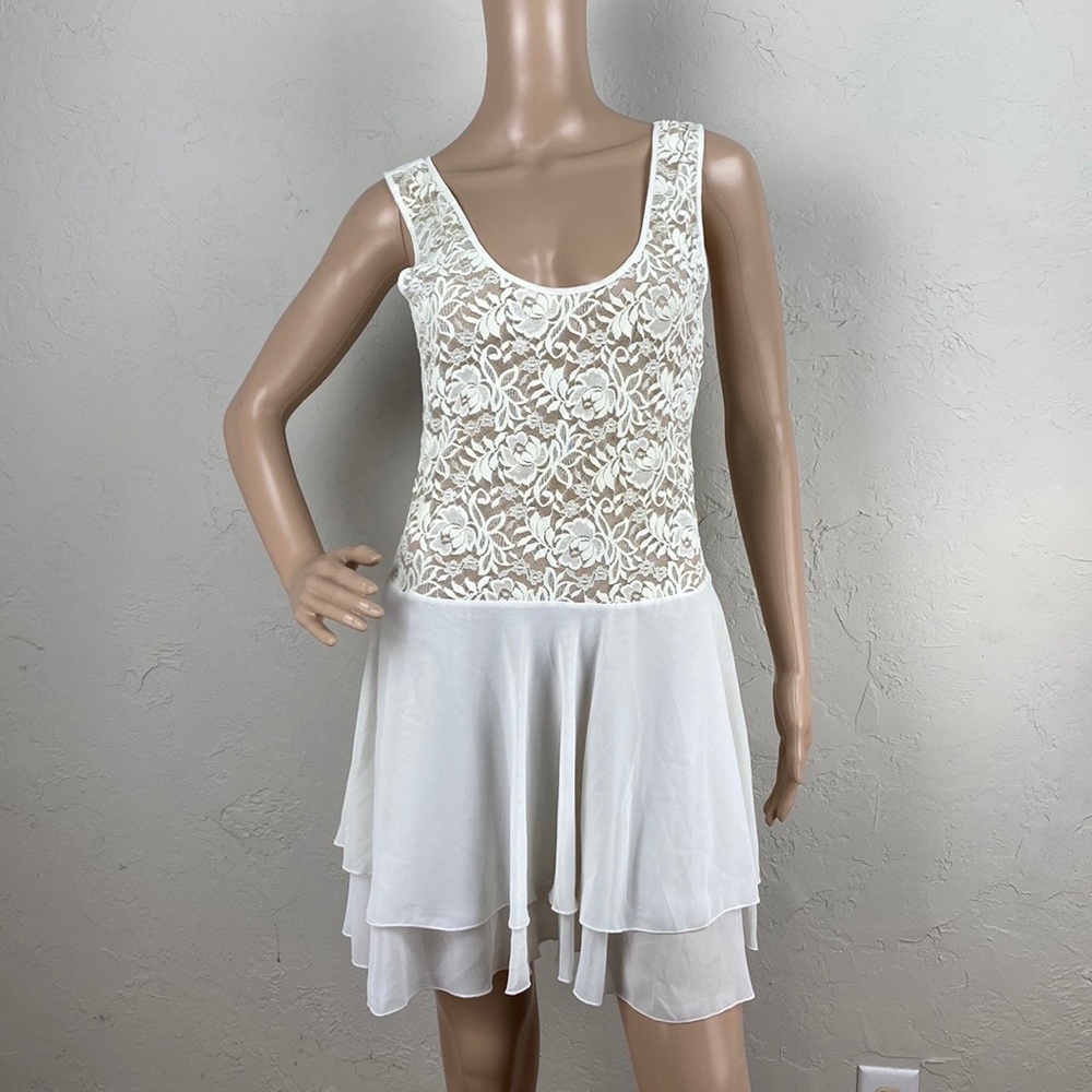 Victoria's Secret Off White Floral Lace Sheer Sleeveless Layered Slip Dress M